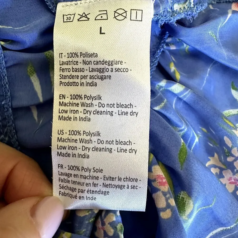 Iconique Women's Blue Floral Midi Polysilk Sun Dress SZ L Made in Italy